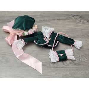 VTG 1989 Robin Woods 3 Piece Doll Clothes Set Green Pink Jacket Hat Hand‎ Warmer